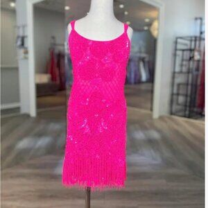 Sherri Hill Littles Neon Pink Cocktail Dress and Overskirt